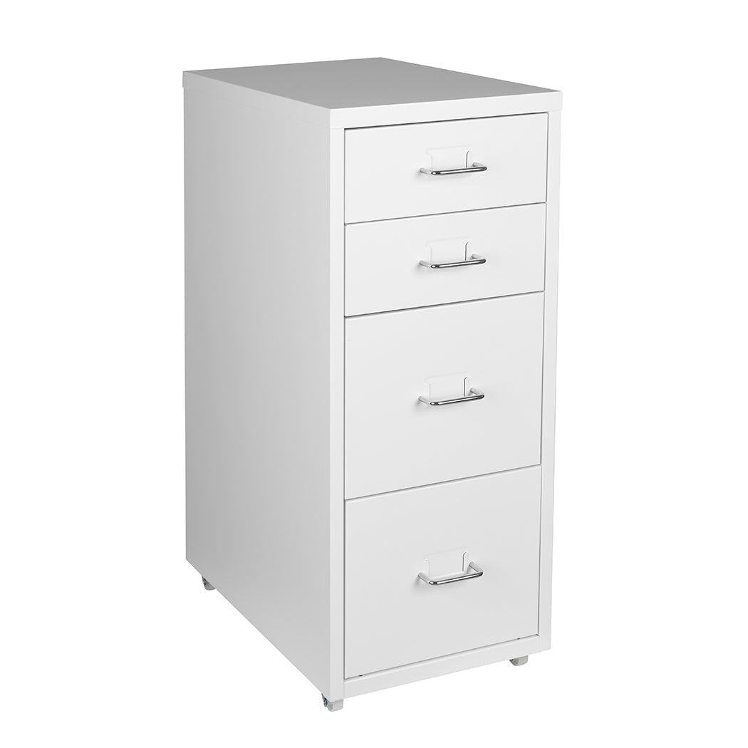 4 Drawer Steel Office Filing Cabinet with Wheels and Label Holders - White - Rivercity House & Home Co. (ABN 18 642 972 209) - Affordable Modern Furniture Australia