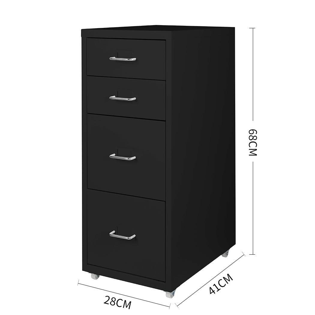 4 Drawer Steel Office Filing Cabinet with Wheels - Black - Rivercity House & Home Co. (ABN 18 642 972 209) - Affordable Modern Furniture Australia