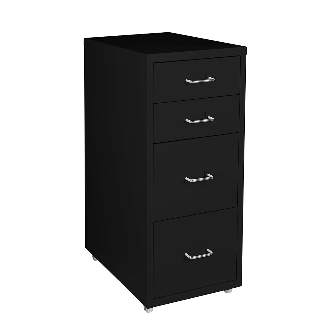 4 Drawer Steel Office Filing Cabinet with Wheels - Black - Rivercity House & Home Co. (ABN 18 642 972 209) - Affordable Modern Furniture Australia