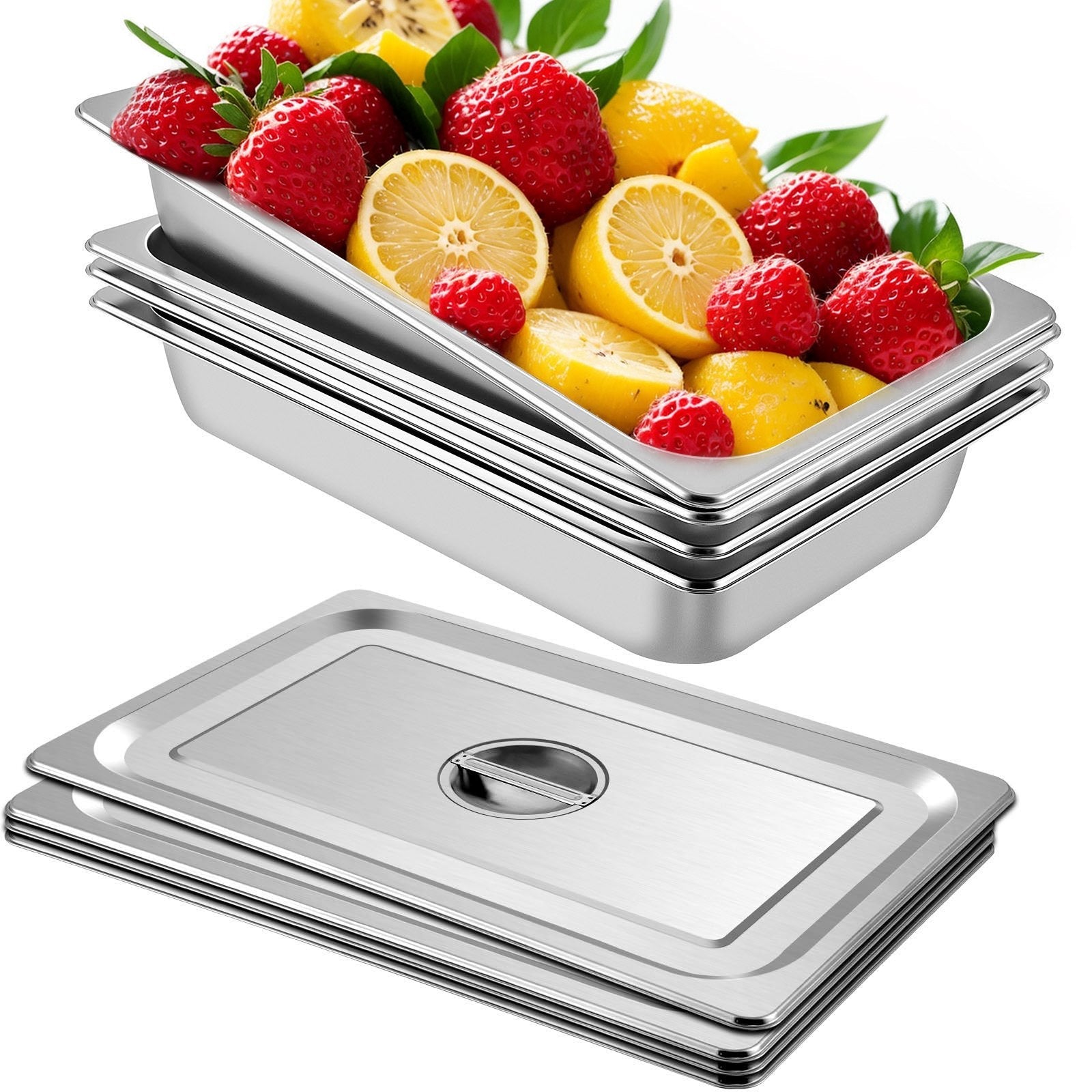 4 Pack Hotel Pan 3.7" Deep Steam Table Pan Full Size with Lid 20.8"L x 13"W Hotel Pan 22 Gauge Stainless Steel Anti Jam Steam Table Pan - Appliances > Kitchen Appliances > Food Warmers & Chafing Dishes - Rivercity House & Home Co. (ABN 18 642 972 209) - Affordable Modern Furniture Australia