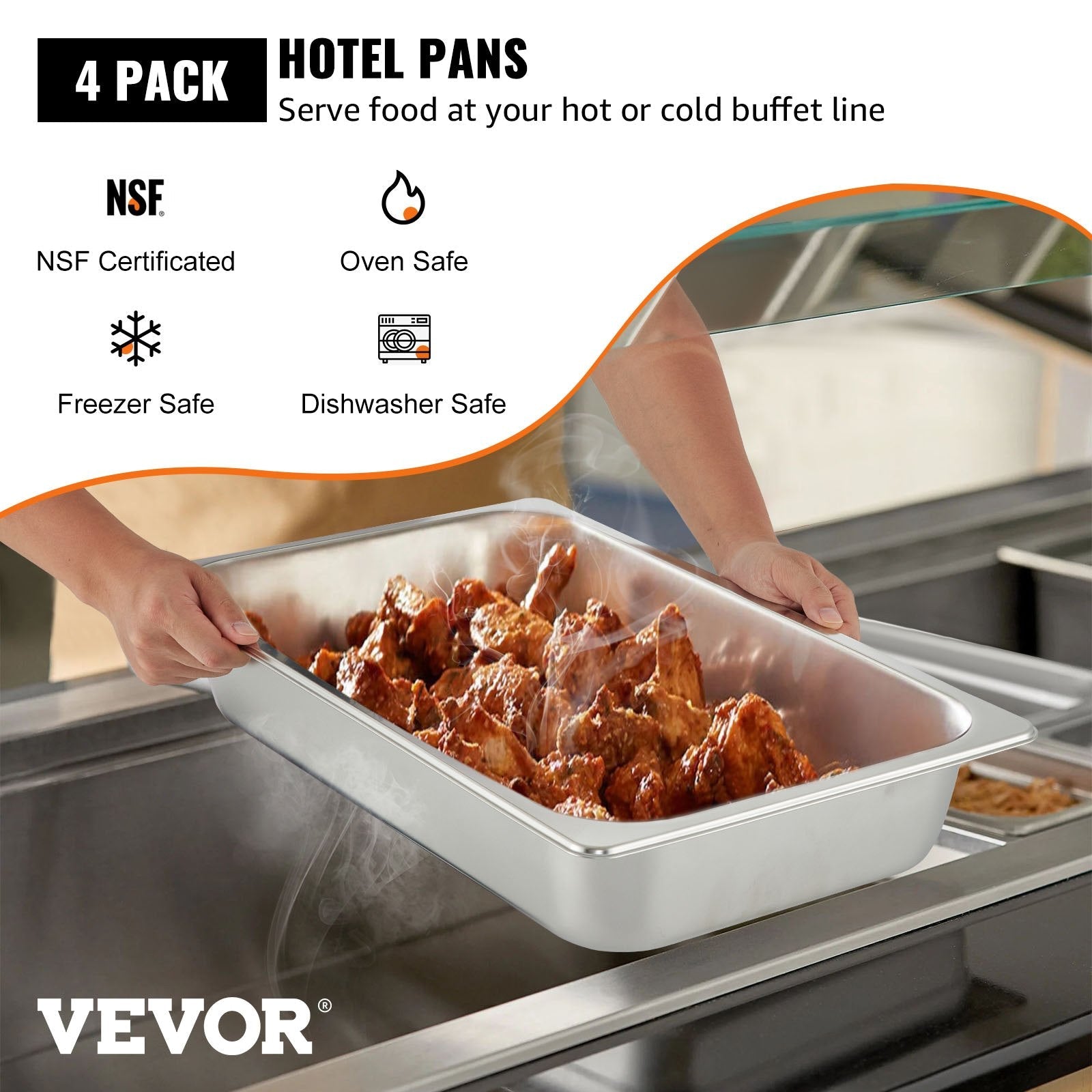 4 Pack Hotel Pan 3.7" Deep Steam Table Pan Full Size with Lid 20.8"L x 13"W Hotel Pan 22 Gauge Stainless Steel Anti Jam Steam Table Pan - Appliances > Kitchen Appliances > Food Warmers & Chafing Dishes - Rivercity House & Home Co. (ABN 18 642 972 209) - Affordable Modern Furniture Australia