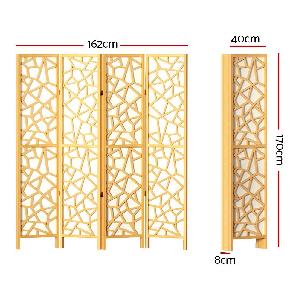 4 Panel Room Divider Screen 162x170cm Clover Natural - Furniture > Bedroom > Room Dividers - Rivercity House & Home Co. (ABN 18 642 972 209) - Affordable Modern Furniture Australia