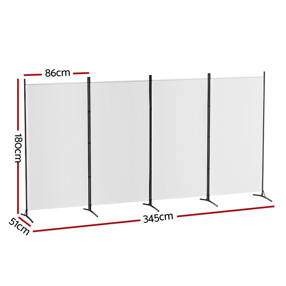 4 Panel Room Divider Screen 345x180cm Fabric White - Furniture > Bedroom > Room Dividers - Rivercity House & Home Co. (ABN 18 642 972 209) - Affordable Modern Furniture Australia