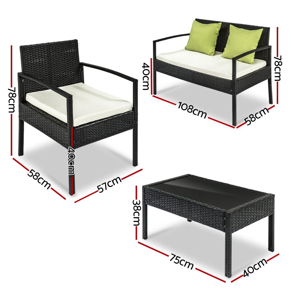 4 Piece Outdoor Wicker Furniture Set - Black - Furniture - Rivercity House & Home Co. (ABN 18 642 972 209) - Affordable Modern Furniture Australia