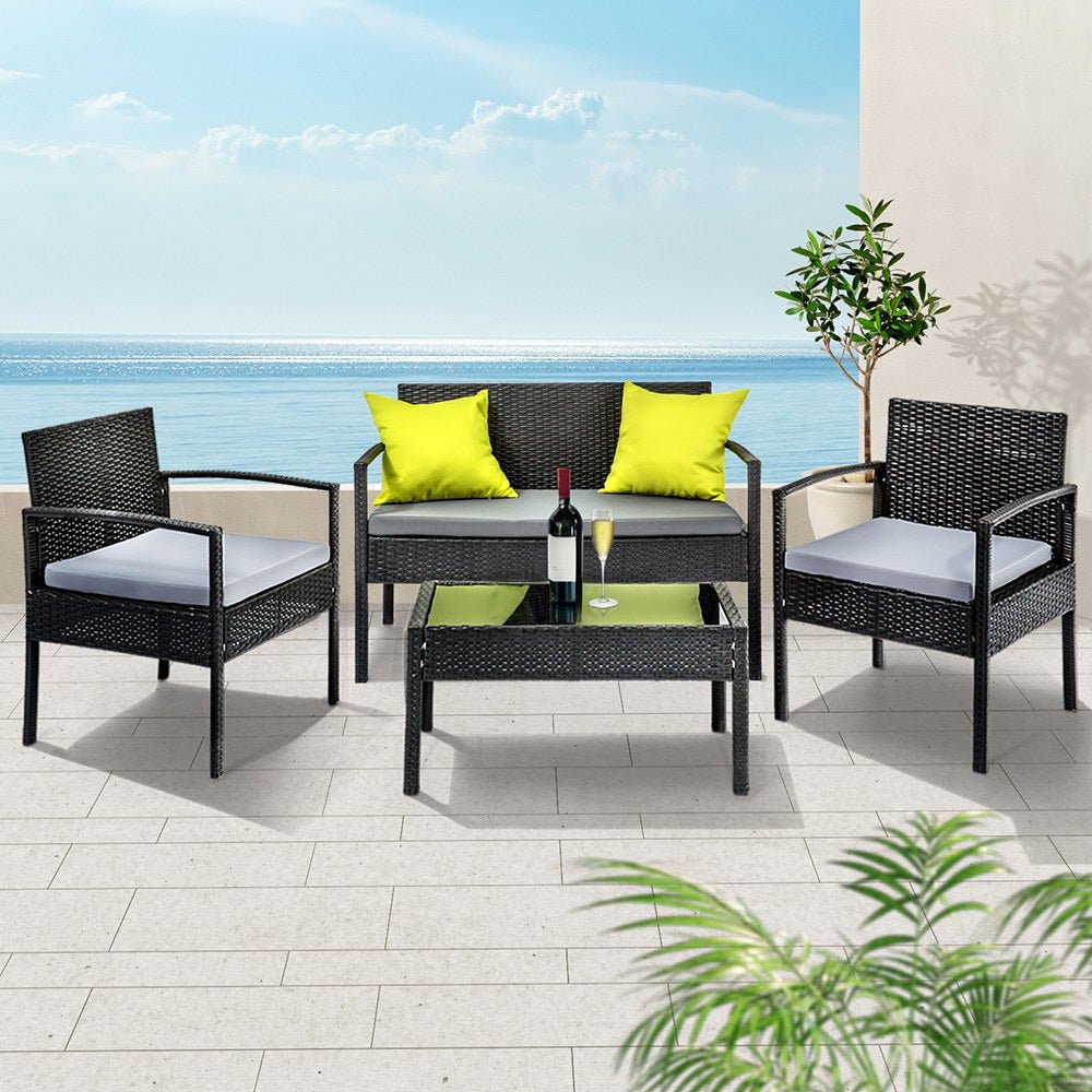 4 Piece Outdoor Wicker Furniture Set - Black - Furniture - Rivercity House & Home Co. (ABN 18 642 972 209) - Affordable Modern Furniture Australia