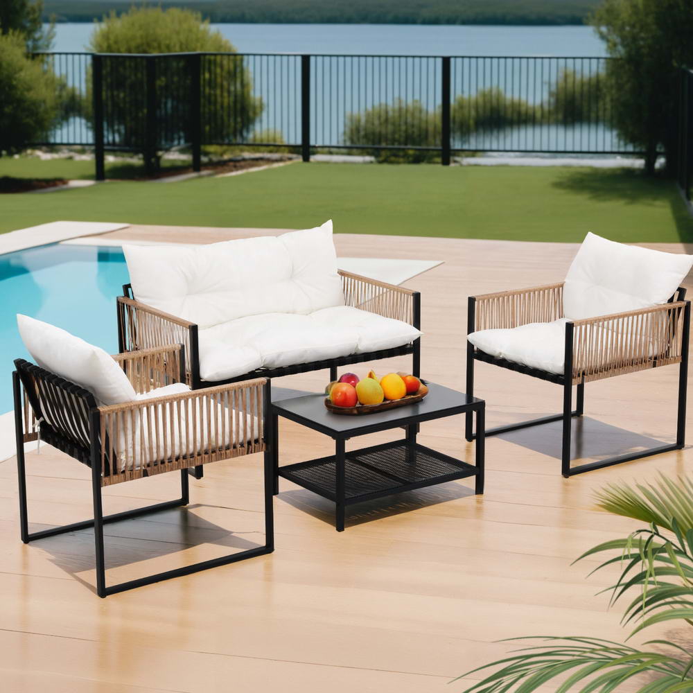 4 Seater Outdoor Sofa Set 4PCS Table Chair Set Garden Patio Furniture - Furniture > Outdoor > Outdoor Sofas & Lounge Sets - Rivercity House & Home Co. (ABN 18 642 972 209) - Affordable Modern Furniture Australia