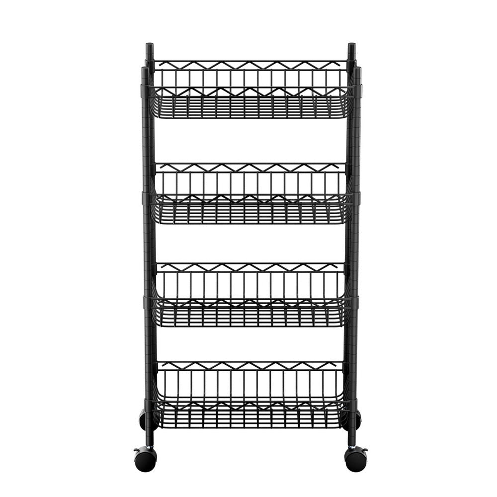 4 - Tier Adjustable Shelving Unit with Wheels for Garage & Kitchen Storage - Black - Furniture > Dining > Kitchen & Dining Trolleys - Rivercity House & Home Co. (ABN 18 642 972 209) - Affordable Modern Furniture Australia