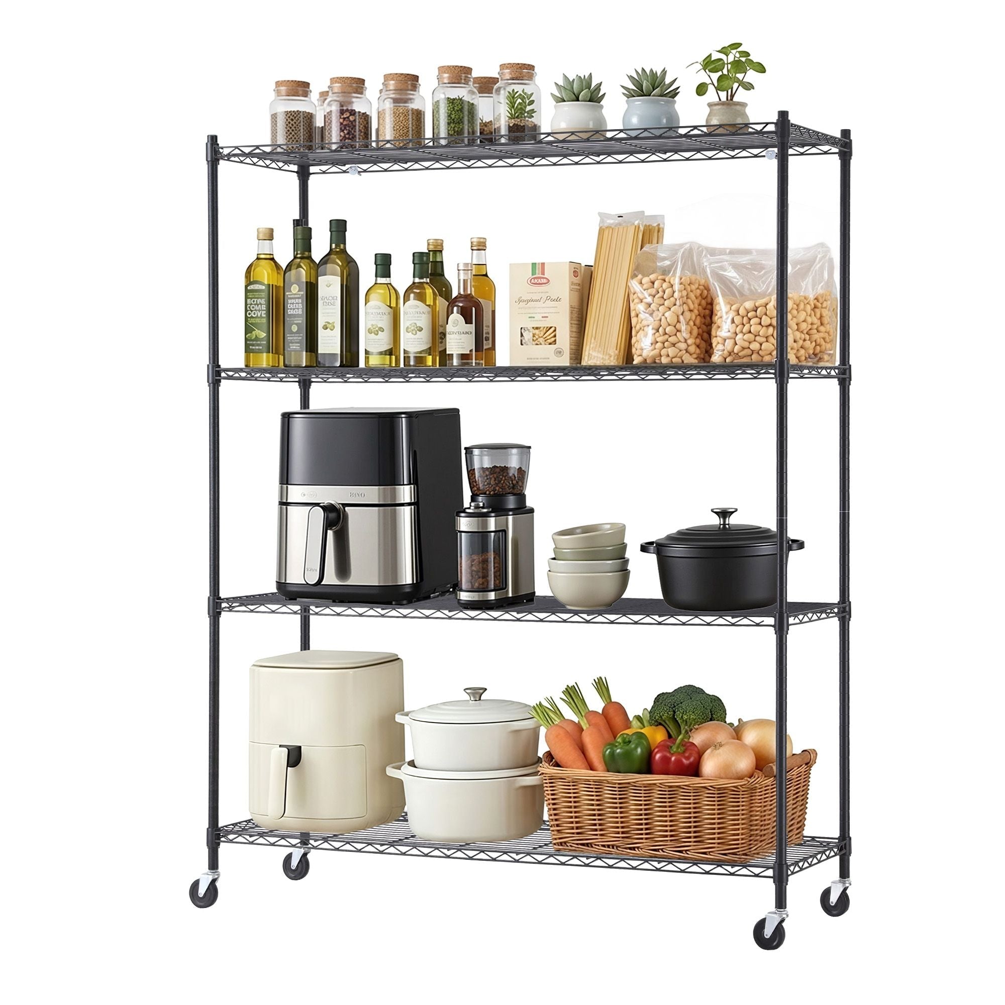 4 - Tier Kitchen Rack Shelf with Wheels Shelving 152x45x187CM Adjustable Metal Storage Shelves - Home & Garden > Kitchenware > Kitchen Utensils - Rivercity House & Home Co. (ABN 18 642 972 209) - Affordable Modern Furniture Australia
