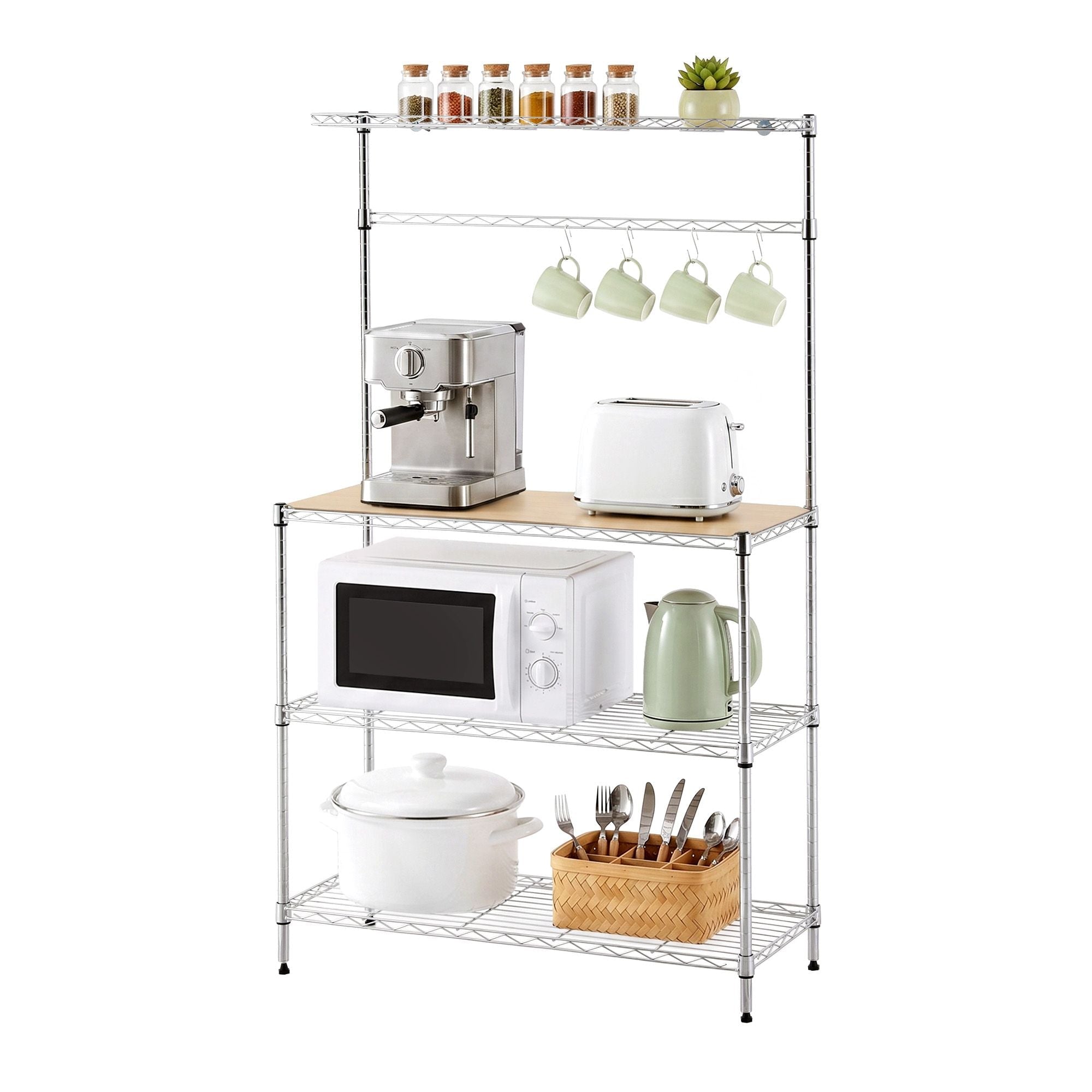 4 - Tier Metal Kitchen Rack Shelf Silver Storage Shelves Organizer Microwave Stand 90cmx151cm - Home & Garden > Kitchenware > Kitchen Utensils - Rivercity House & Home Co. (ABN 18 642 972 209) - Affordable Modern Furniture Australia