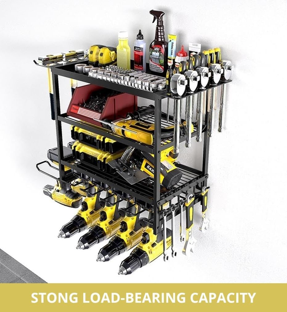 4 - Tier Power Tool Rack Organizer Wall Mount with Drill Holder & Wrench Hooks for Cordless Tools & Workshop Organization - Home & Garden > Garden Tools > Gardening Accessories - Rivercity House & Home Co. (ABN 18 642 972 209) - Affordable Modern Furniture Australia
