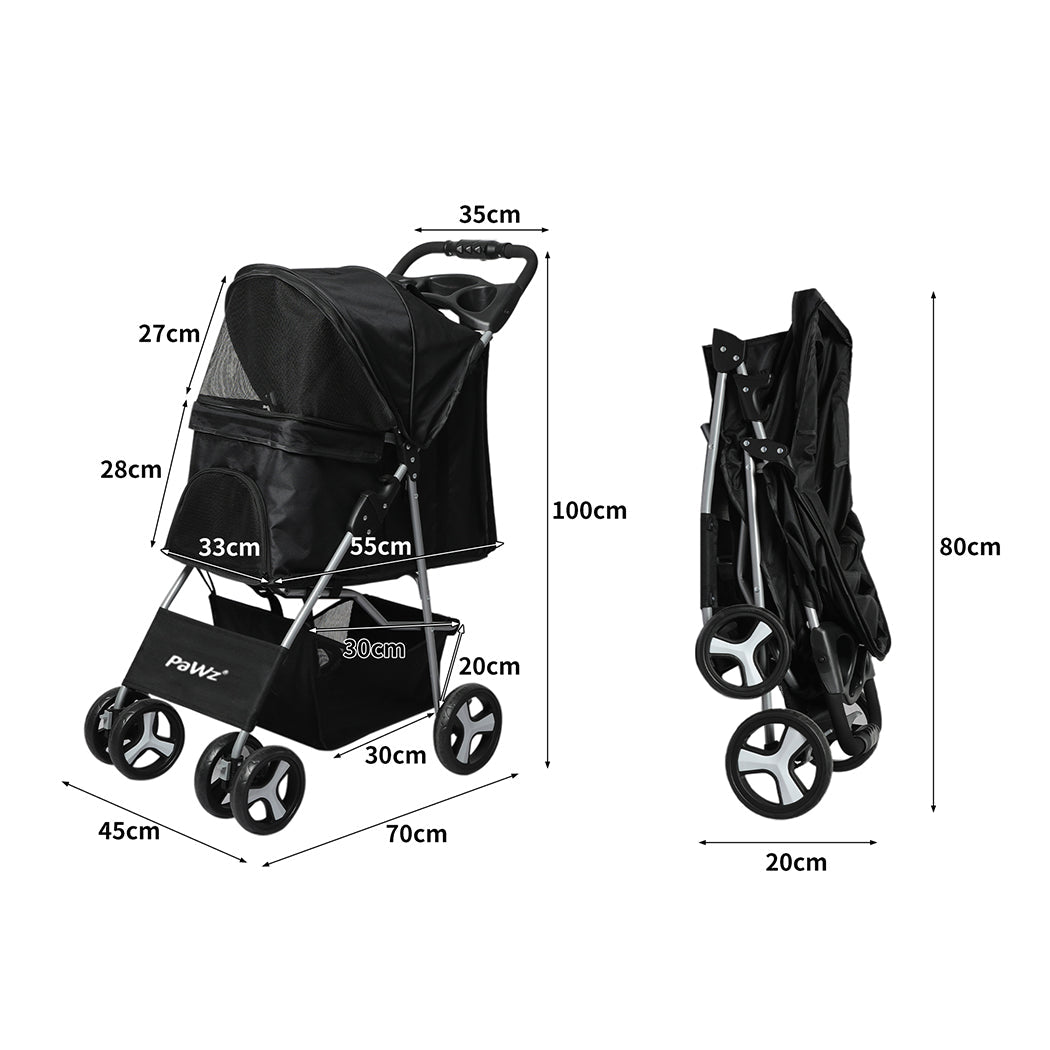 4 - Wheel Foldable Pet Stroller for Dogs and Cats - Black - Rivercity House & Home Co. (ABN 18 642 972 209) - Affordable Modern Furniture Australia