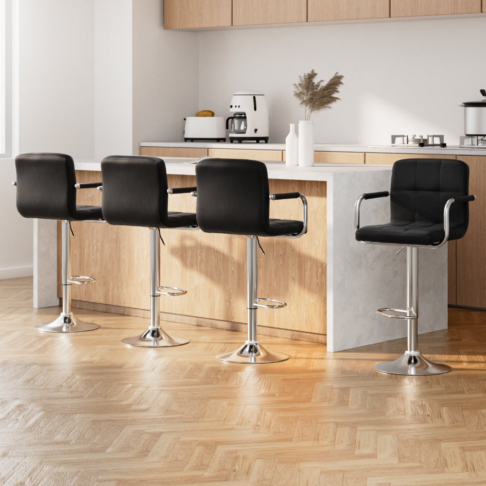 4 x Black PU Leather Bar Stools - Rivercity House & Home Co. (ABN 18 642 972 209) - Affordable Modern Furniture Australia