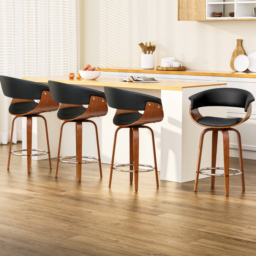 4 x Wooden Bar Stools Black & Wood - Rivercity House & Home Co. (ABN 18 642 972 209) - Affordable Modern Furniture Australia