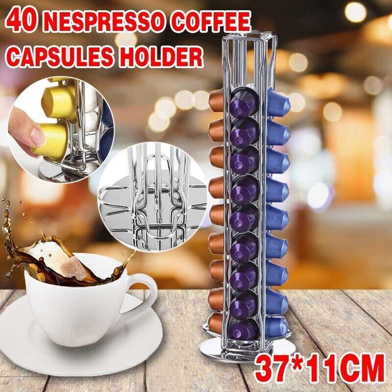 40 Capsules Rotating Coffee Pod Holder Rack for Nespresso Chrome Countertop Stand - Appliances > Kitchen Appliances > Coffee Machines & Accessories - Rivercity House & Home Co. (ABN 18 642 972 209) - Affordable Modern Furniture Australia