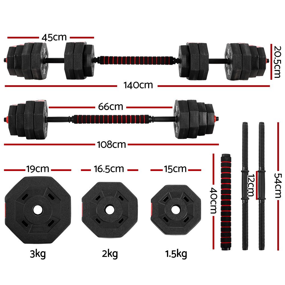 40kg Adjustable Barbell and Dumbbell Weight Lifting Set - Black and Red - Sports & Fitness > Exercise, Gym & Fitness > Free Weights - Rivercity House & Home Co. (ABN 18 642 972 209) - Affordable Modern Furniture Australia
