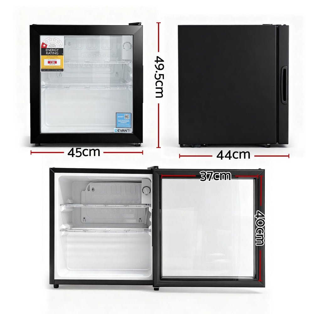 40L Bar Fridge Glass Door Mini Fridge Countertop Cooler Black - Appliances > Fridges & Freezers > Fridges - Rivercity House & Home Co. (ABN 18 642 972 209) - Affordable Modern Furniture Australia