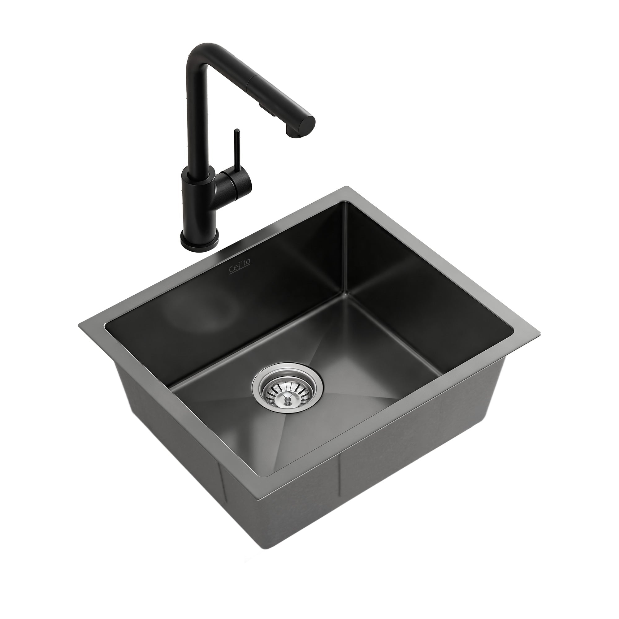 44x44cm Stainless Steel Single Bowl Kitchen Sink with Pull - Out Mixer Tap - Black - Furniture > Dining > Kitchen Sinks - Rivercity House & Home Co. (ABN 18 642 972 209) - Affordable Modern Furniture Australia