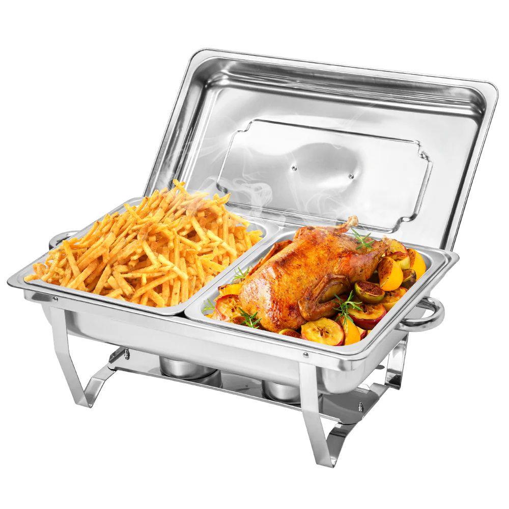 4.5LX2 Chafing Dish Set, Premium 410 Stainless Steel Buffet Warmer, Bain Marie Food Server with Fuel Holders & Lid, Stackable Catering Equipment for Hotels, Parties, Weddings & Banquets, Silver - Appliances > Kitchen Appliances > Food Warmers & Chafing Dishes - Rivercity House & Home Co. (ABN 18 642 972 209) - Affordable Modern Furniture Australia