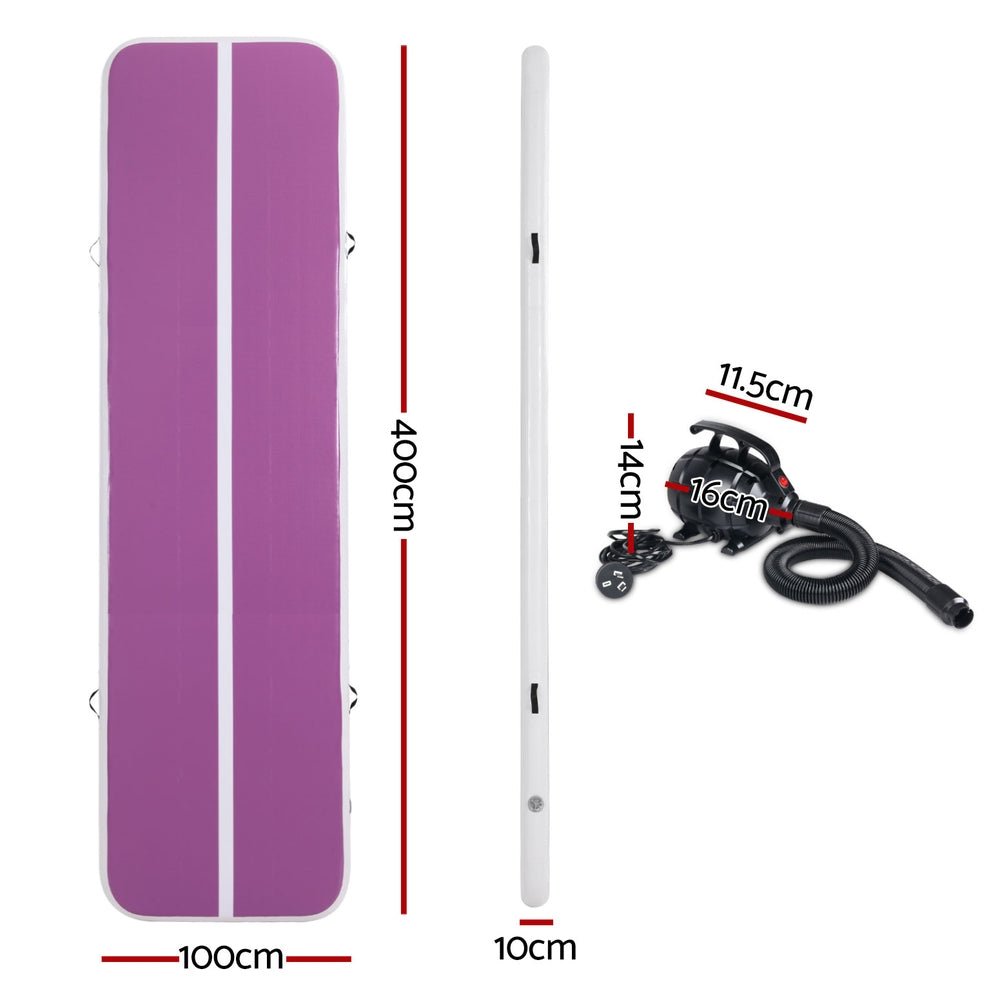 4M Air Track Gymnastics Tumbling Exercise Yoga Mat W/ Pump Inflatable Purple - Sports & Fitness > Exercise, Gym & Fitness > Gymnastics - Rivercity House & Home Co. (ABN 18 642 972 209) - Affordable Modern Furniture Australia