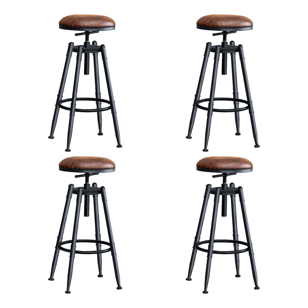 4x Adjustable Industrial Bar Stools with Swivel Seat - Metallic Finish - Rivercity House & Home Co. (ABN 18 642 972 209) - Affordable Modern Furniture Australia