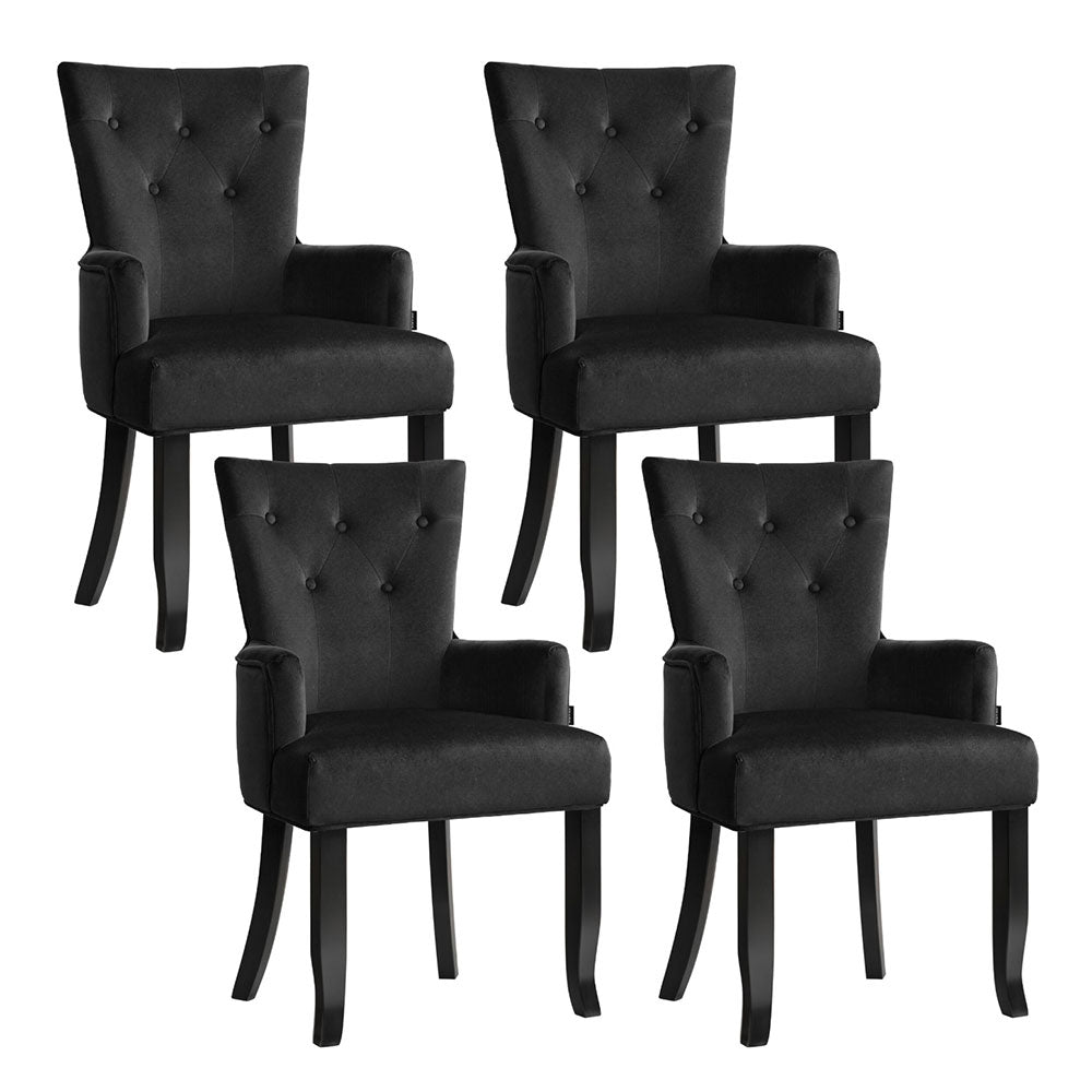 4x Artiss Dining Chairs Velvet French Provincial Armchair Black - Furniture > Bar Stools & Chairs > Arm Chairs & Recliners - Rivercity House & Home Co. (ABN 18 642 972 209) - Affordable Modern Furniture Australia