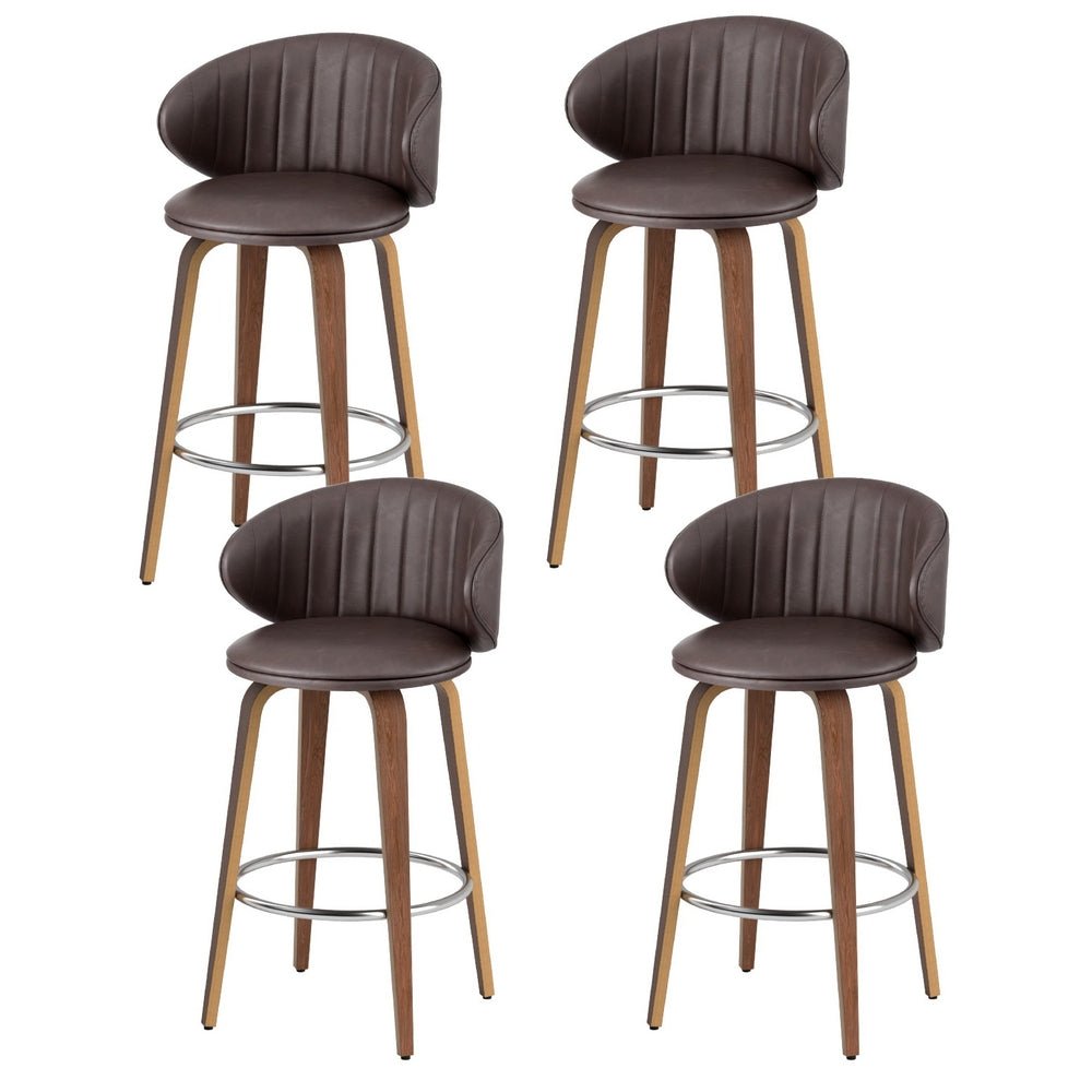 4x Bar Stools Dining Chairs Contoured Leather Wood Stool - Furniture > Bar Stools & Chairs > Table & Bar Stools - Rivercity House & Home Co. (ABN 18 642 972 209) - Affordable Modern Furniture Australia