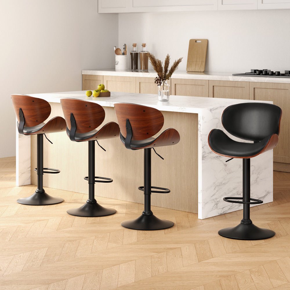 4x Bar Stools Gas Lift Leather Padded Black - Furniture > Bar Stools & Chairs > Table & Bar Stools - Rivercity House & Home Co. (ABN 18 642 972 209) - Affordable Modern Furniture Australia