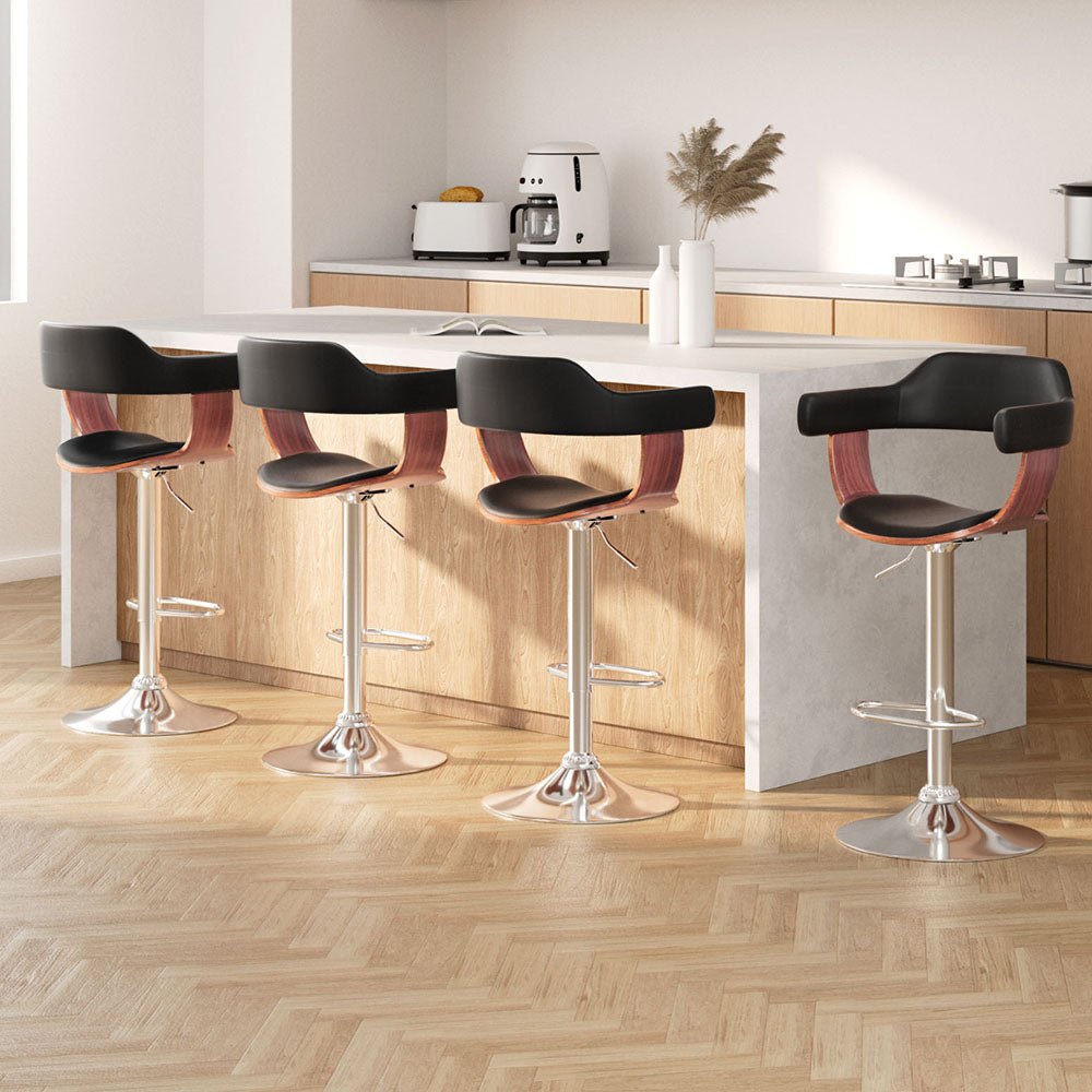 4x Bar Stools Gas Lift Leather w/Armrest Black - Furniture > Bar Stools & Chairs > Table & Bar Stools - Rivercity House & Home Co. (ABN 18 642 972 209) - Affordable Modern Furniture Australia