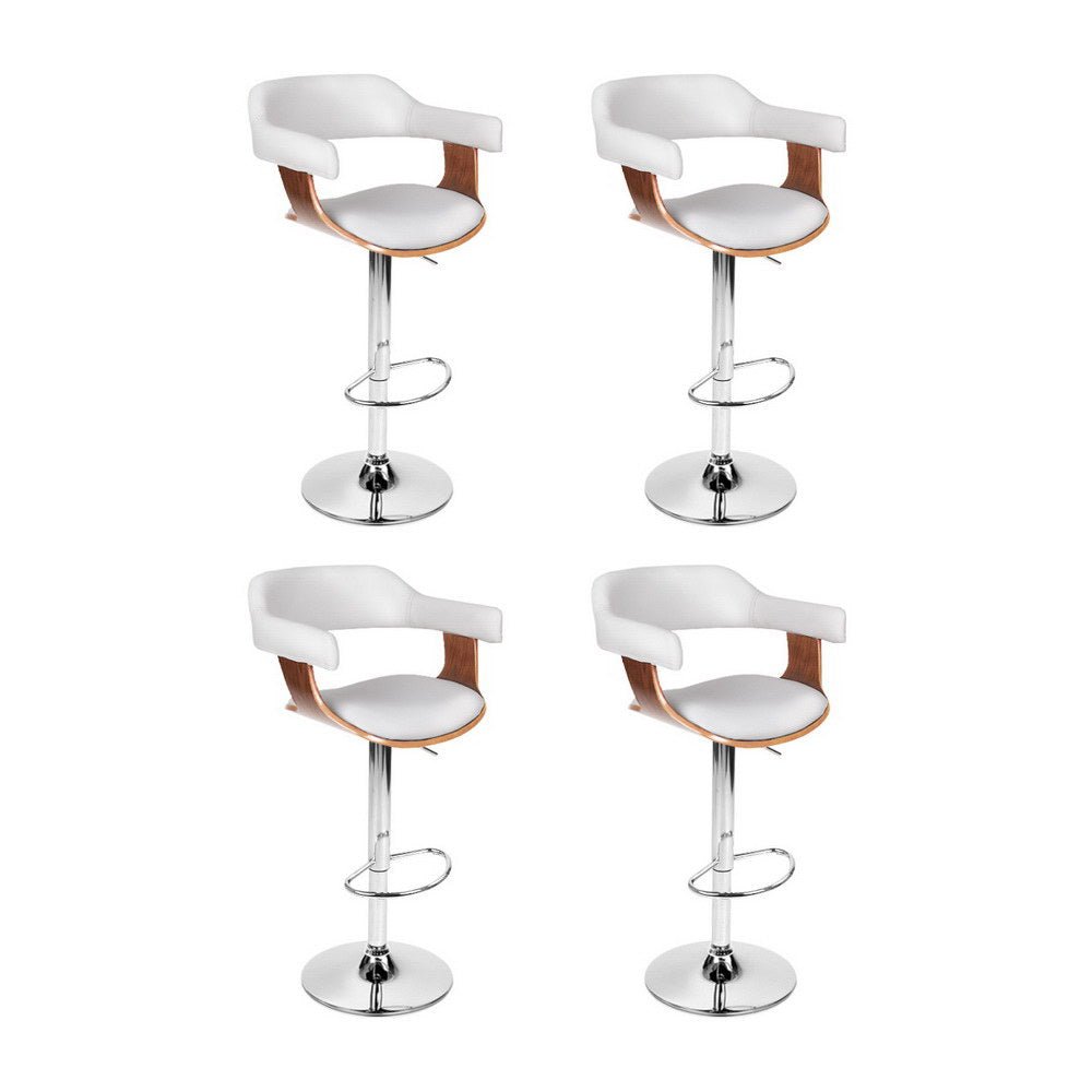 4x Bar Stools Gas Lift Leather with Armrest White - Furniture > Bar Stools & Chairs > Table & Bar Stools - Rivercity House & Home Co. (ABN 18 642 972 209) - Affordable Modern Furniture Australia