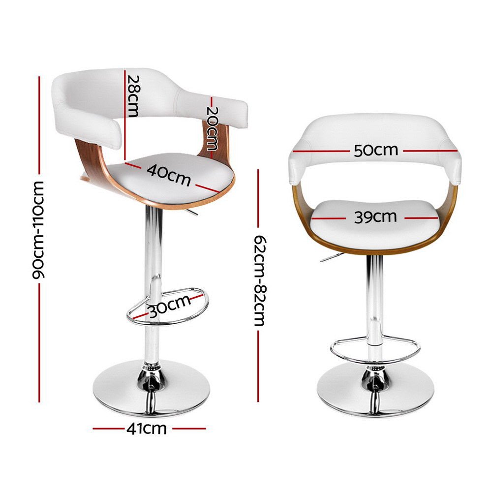 4x Bar Stools Gas Lift Leather with Armrest White - Furniture > Bar Stools & Chairs > Table & Bar Stools - Rivercity House & Home Co. (ABN 18 642 972 209) - Affordable Modern Furniture Australia