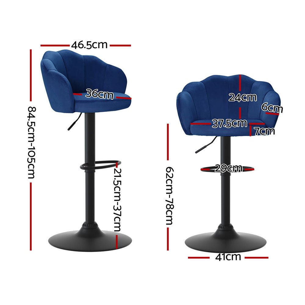 4x Bar Stools Gas Lift Velvet Blue - Furniture > Bar Stools & Chairs > Table & Bar Stools - Rivercity House & Home Co. (ABN 18 642 972 209) - Affordable Modern Furniture Australia
