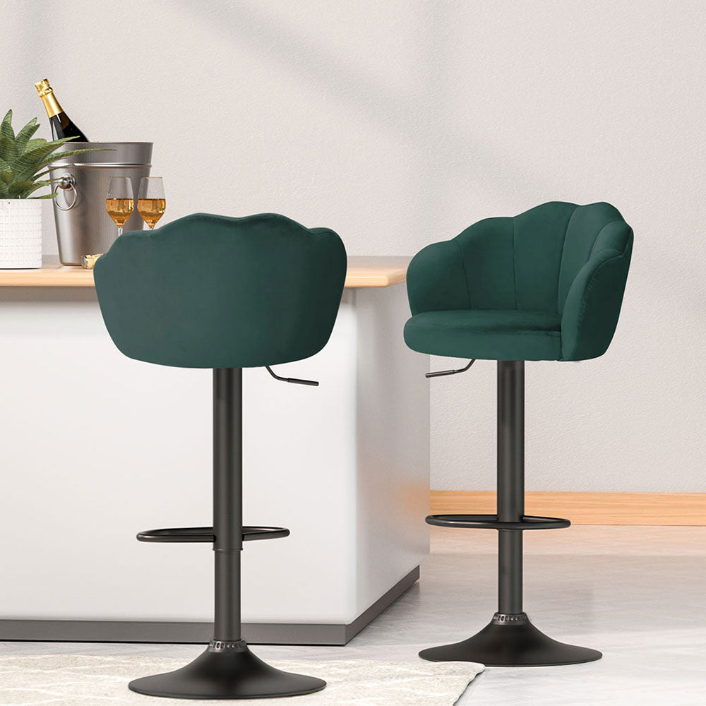 4x Bar Stools Gas Lift Velvet Green - Furniture > Bar Stools & Chairs > Table & Bar Stools - Rivercity House & Home Co. (ABN 18 642 972 209) - Affordable Modern Furniture Australia