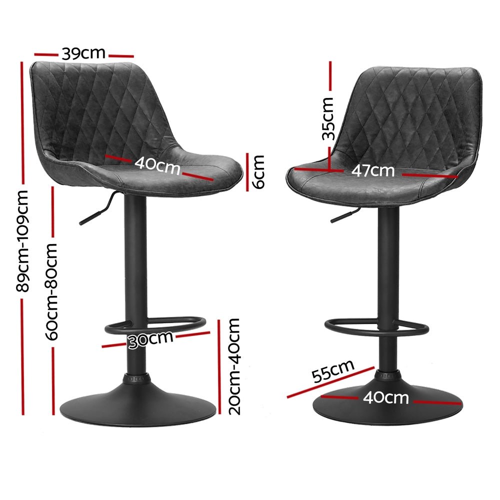 4x Bar Stools Gas Lift Vintage Leather Black - Furniture > Bar Stools & Chairs > Massage Chairs - Rivercity House & Home Co. (ABN 18 642 972 209) - Affordable Modern Furniture Australia