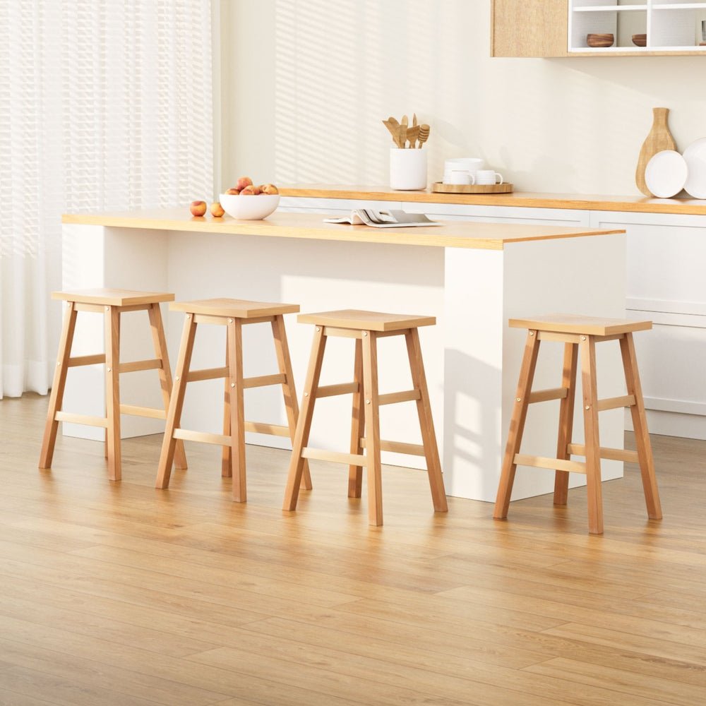 4x Bar Stools Kitchen Chairs Wooden Nature - Furniture > Bar Stools & Chairs > Table & Bar Stools - Rivercity House & Home Co. (ABN 18 642 972 209) - Affordable Modern Furniture Australia