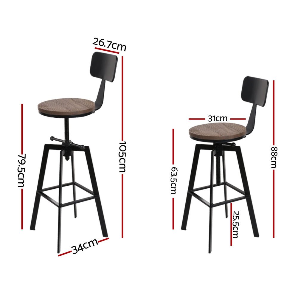 4x Bar Stools Kitchen Dining Chairs Adjustable Wood Stool w/Backrest - Furniture > Bar Stools & Chairs > Table & Bar Stools - Rivercity House & Home Co. (ABN 18 642 972 209) - Affordable Modern Furniture Australia