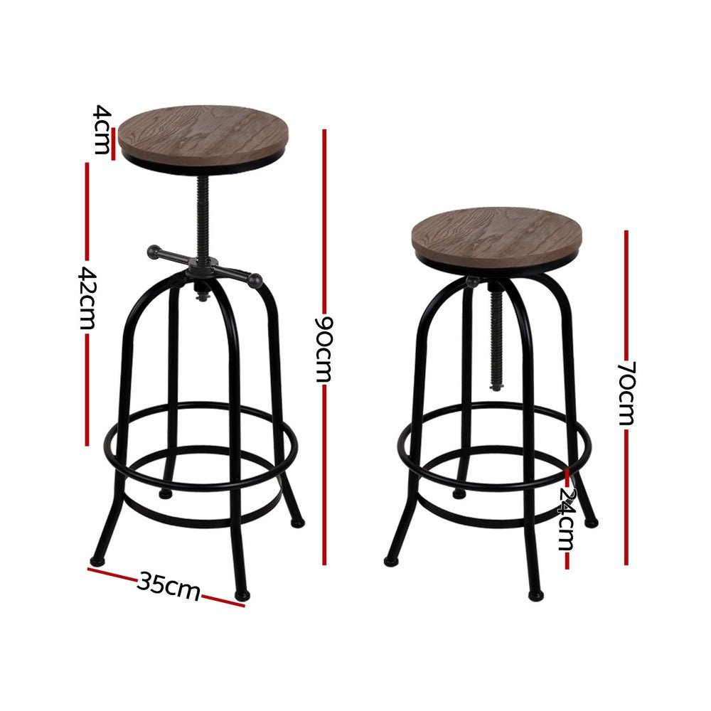 4x Bar Stools Kitchen Dining Chairs Adjustable Wooden Vintage Stool - Furniture > Bar Stools & Chairs > Table & Bar Stools - Rivercity House & Home Co. (ABN 18 642 972 209) - Affordable Modern Furniture Australia