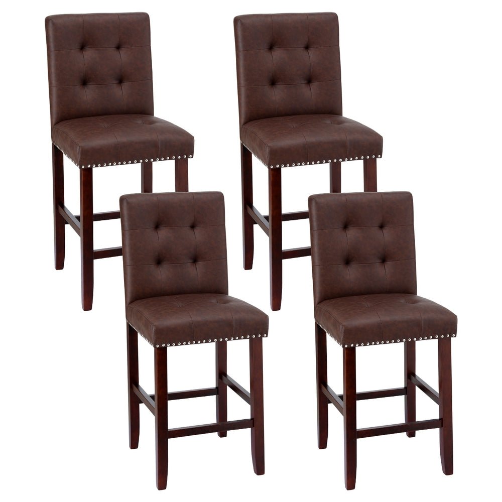 4x Bar Stools Kitchen Dining Chairs Counter PU Leather Wooden Ada Brown - Furniture > Bar Stools & Chairs > Table & Bar Stools - Rivercity House & Home Co. (ABN 18 642 972 209) - Affordable Modern Furniture Australia