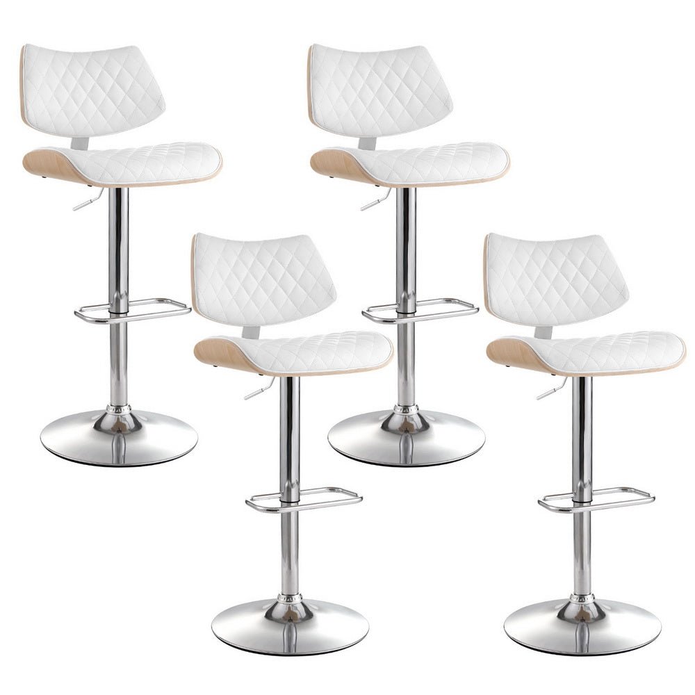 4x Bar Stools Kitchen Dining Chairs Gas Lift Stool Wooden Leather White - Furniture > Bar Stools & Chairs > Table & Bar Stools - Rivercity House & Home Co. (ABN 18 642 972 209) - Affordable Modern Furniture Australia