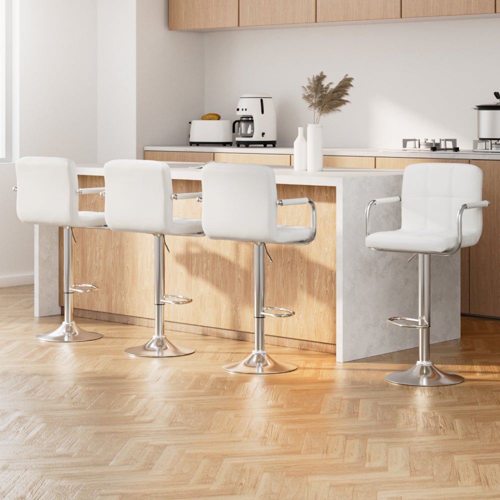4x Bar Stools Kitchen Swivel Bar Stool Leather Gas Lift Chairs White - Rivercity House & Home Co. (ABN 18 642 972 209) - Affordable Modern Furniture Australia