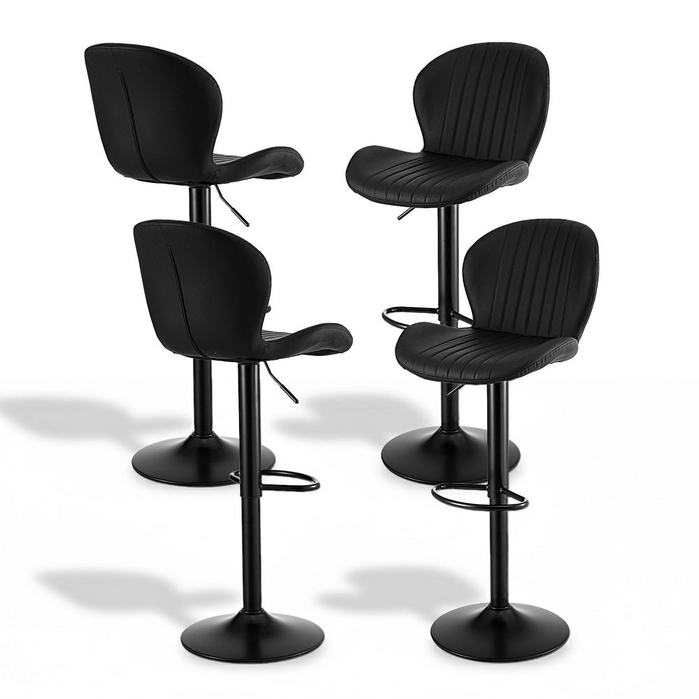 4x Bar Stools Kitchen Swivel Gas Lift Counter Chair Shell Leather Black - Furniture > Bar Stools & Chairs > Table & Bar Stools - Rivercity House & Home Co. (ABN 18 642 972 209) - Affordable Modern Furniture Australia