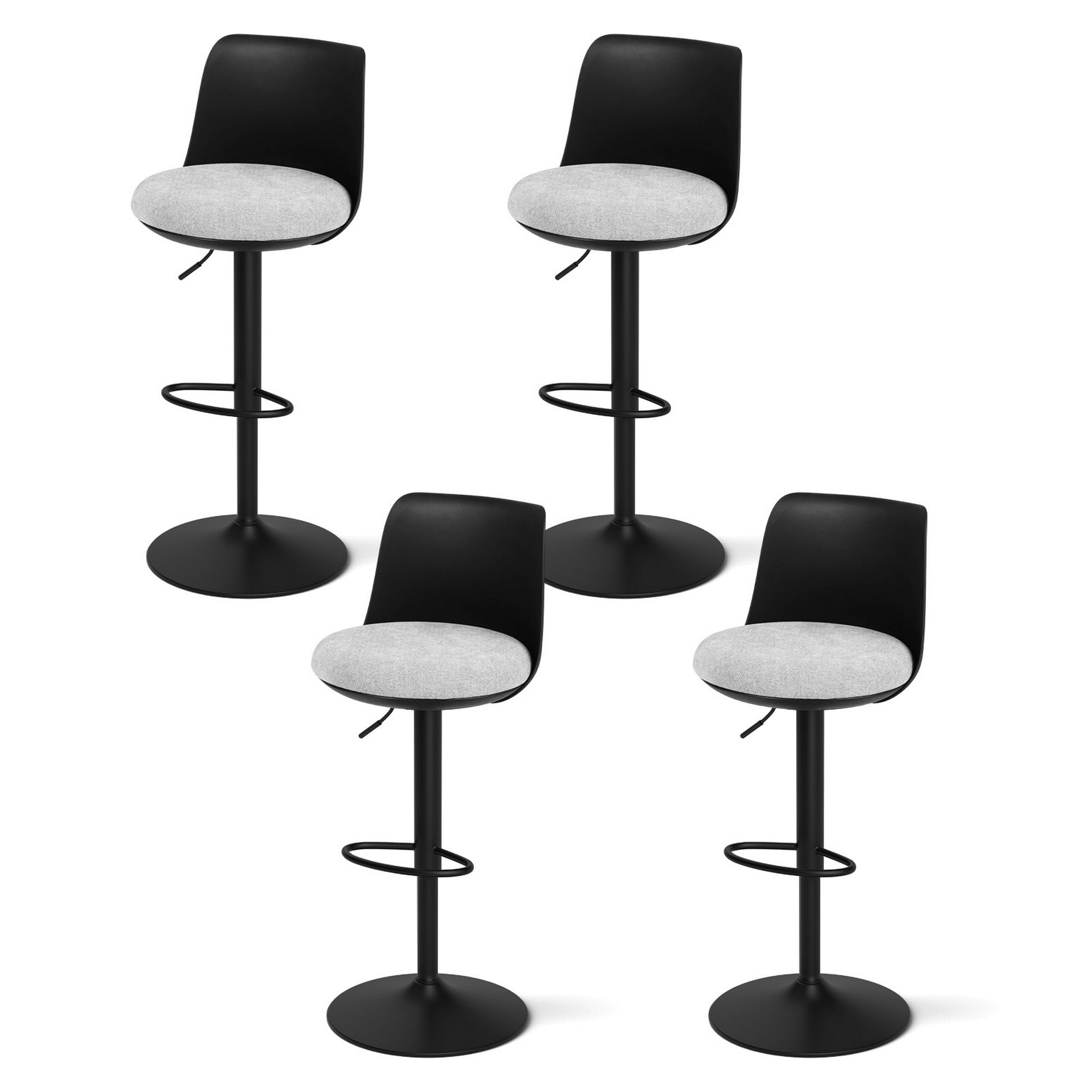 4x Bar Stools Kitchen Swivel Gas Lift Counter Dining Chair Curved Black - Furniture > Bar Stools & Chairs > Table & Bar Stools - Rivercity House & Home Co. (ABN 18 642 972 209) - Affordable Modern Furniture Australia