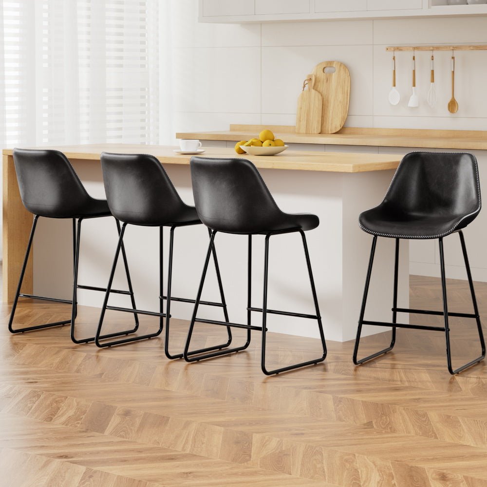 4x Bar Stools Leather Padded Metal Legs Black - Furniture > Bar Stools & Chairs > Massage Chairs - Rivercity House & Home Co. (ABN 18 642 972 209) - Affordable Modern Furniture Australia