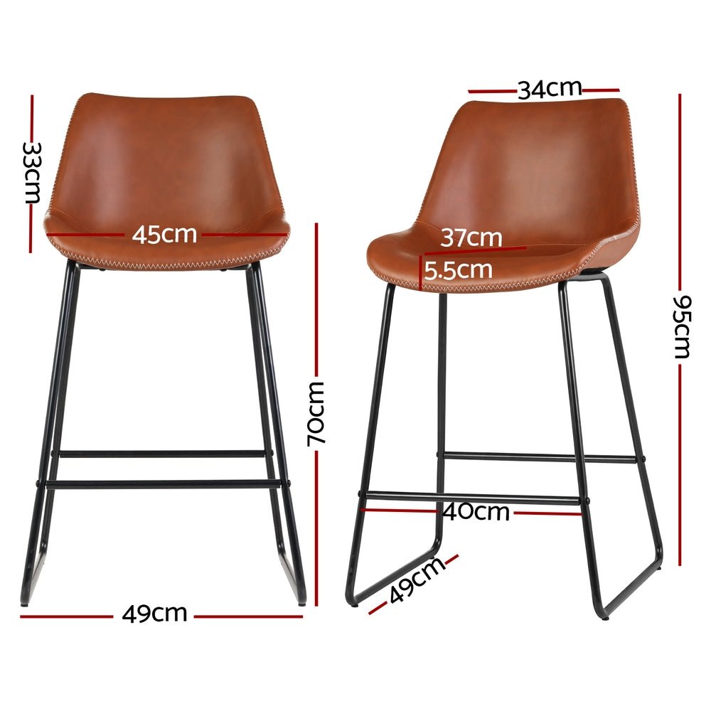 4x Bar Stools Leather Padded Metal Legs Brown - Furniture > Bar Stools & Chairs > Massage Chairs - Rivercity House & Home Co. (ABN 18 642 972 209) - Affordable Modern Furniture Australia