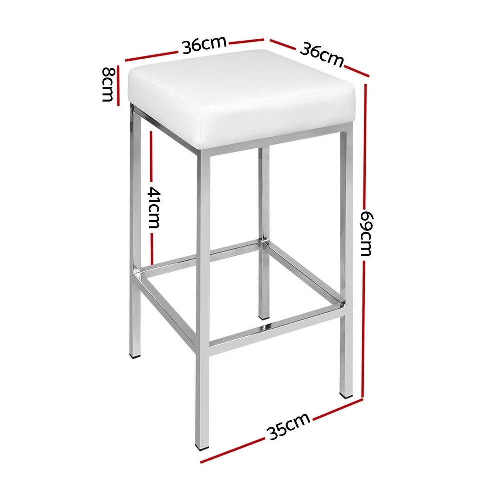 4x Bar Stools Leather Padded Metal White - Furniture > Bar Stools & Chairs > Table & Bar Stools - Rivercity House & Home Co. (ABN 18 642 972 209) - Affordable Modern Furniture Australia
