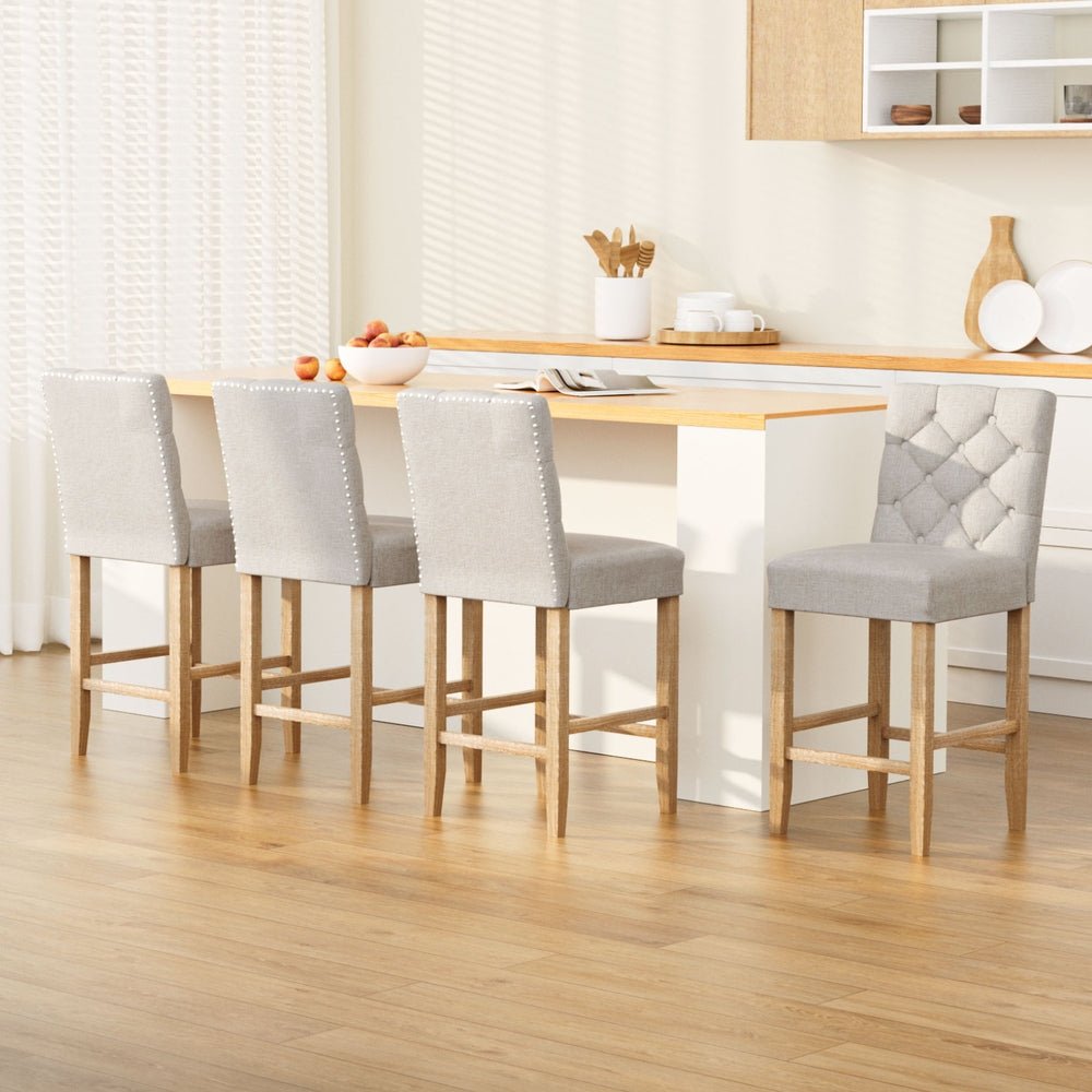4x Bar Stools Linen Upholstered Chairs - Furniture > Bar Stools & Chairs > Massage Chairs - Rivercity House & Home Co. (ABN 18 642 972 209) - Affordable Modern Furniture Australia