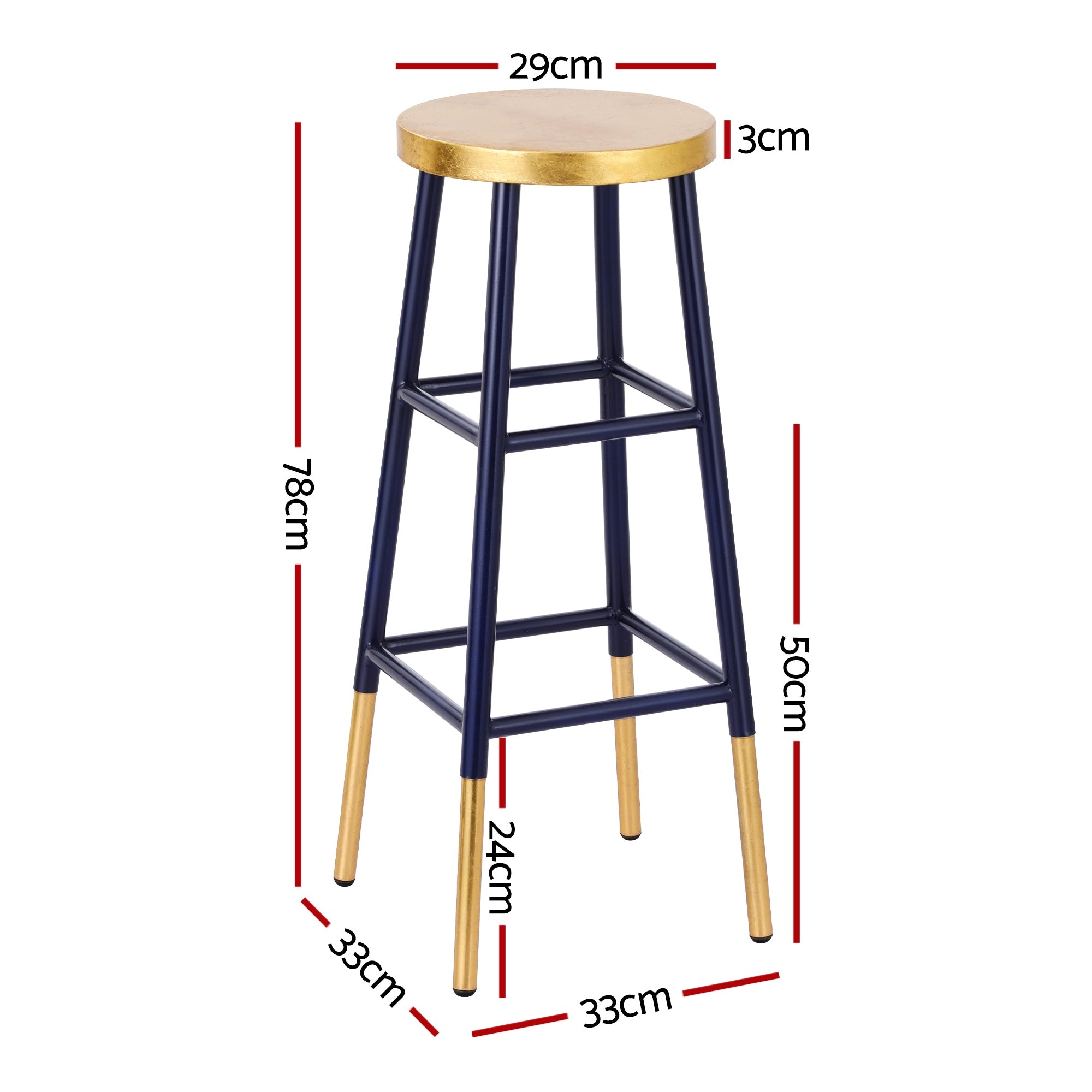 4x Bar Stools Metal Gold Navy - Furniture > Bar Stools & Chairs > Table & Bar Stools - Rivercity House & Home Co. (ABN 18 642 972 209) - Affordable Modern Furniture Australia