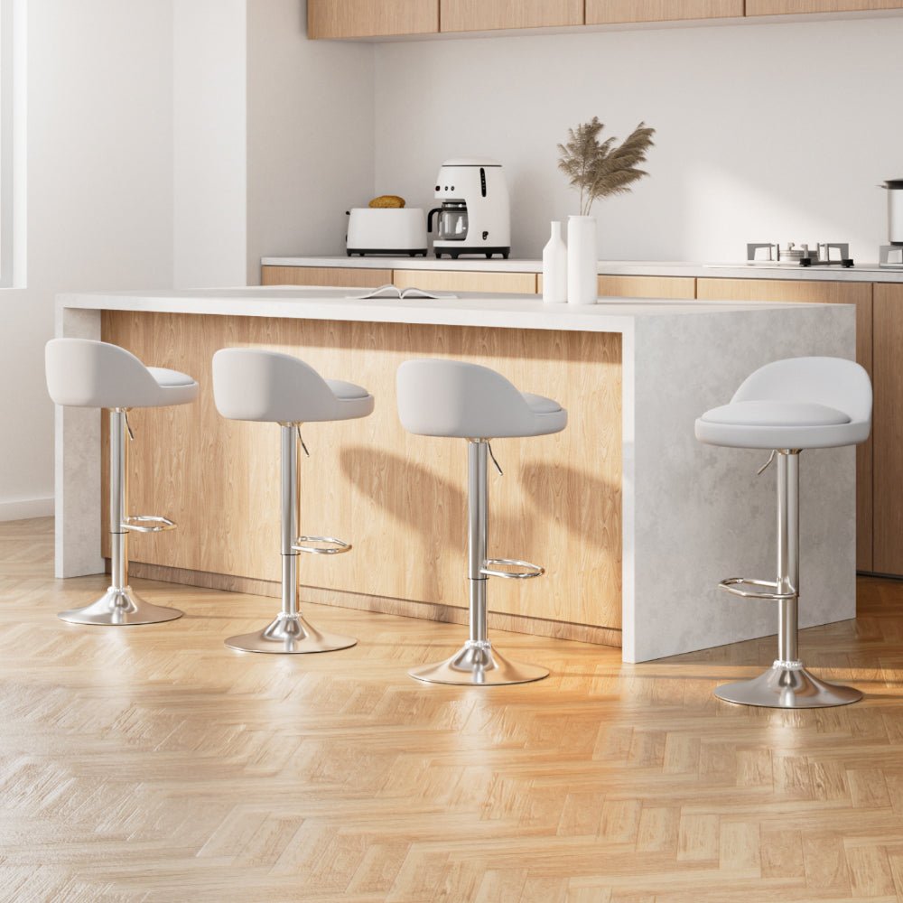 4x Bar Stools PU Leather Gas Lift White - Furniture > Bar Stools & Chairs - Rivercity House & Home Co. (ABN 18 642 972 209) - Affordable Modern Furniture Australia