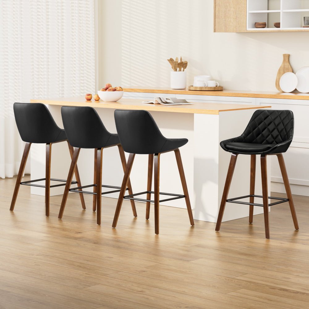 4x Bar Stools PU Seat Wooden - Main Image