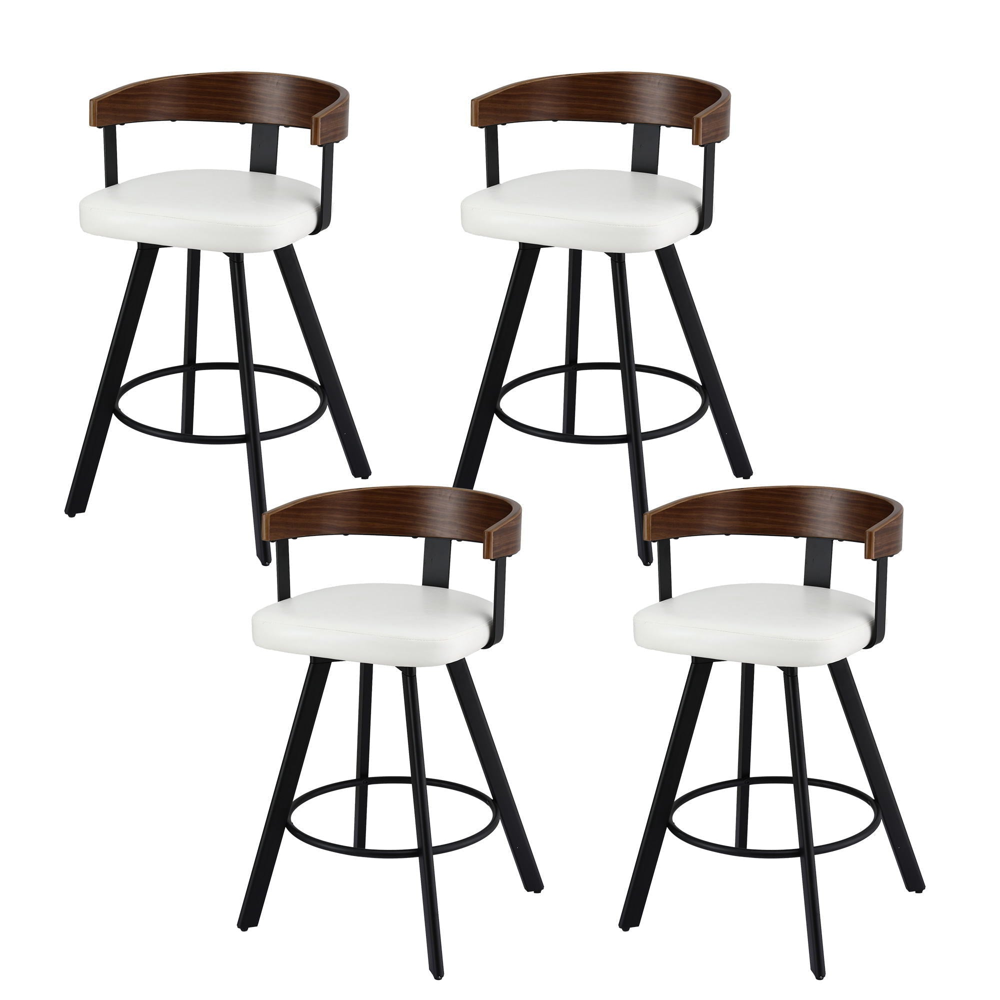 4x Bar Stools Swivel Kitchen Chairs Metal Legs Bentwood Counter White PU - Furniture > Bar Stools & Chairs > Table & Bar Stools - Rivercity House & Home Co. (ABN 18 642 972 209) - Affordable Modern Furniture Australia
