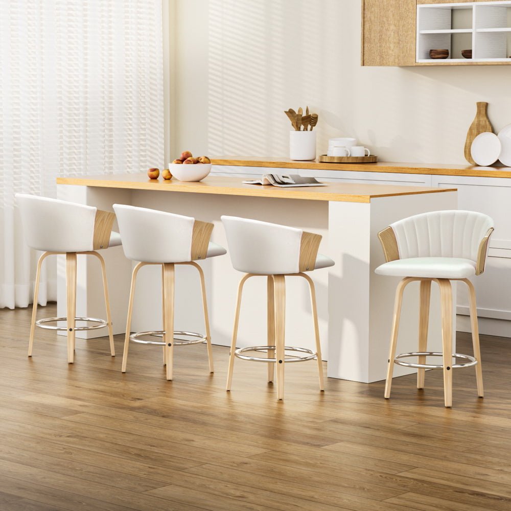 4x Bar Stools Swivel Leather Chairs Wooden - Furniture > Bar Stools & Chairs > Arm Chairs & Recliners - Rivercity House & Home Co. (ABN 18 642 972 209) - Affordable Modern Furniture Australia